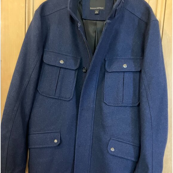 Banana Republic Mens Vintage Y2K Navy Military Peacoat Jacket Large Blue FA EXC - Picture 1 of 12